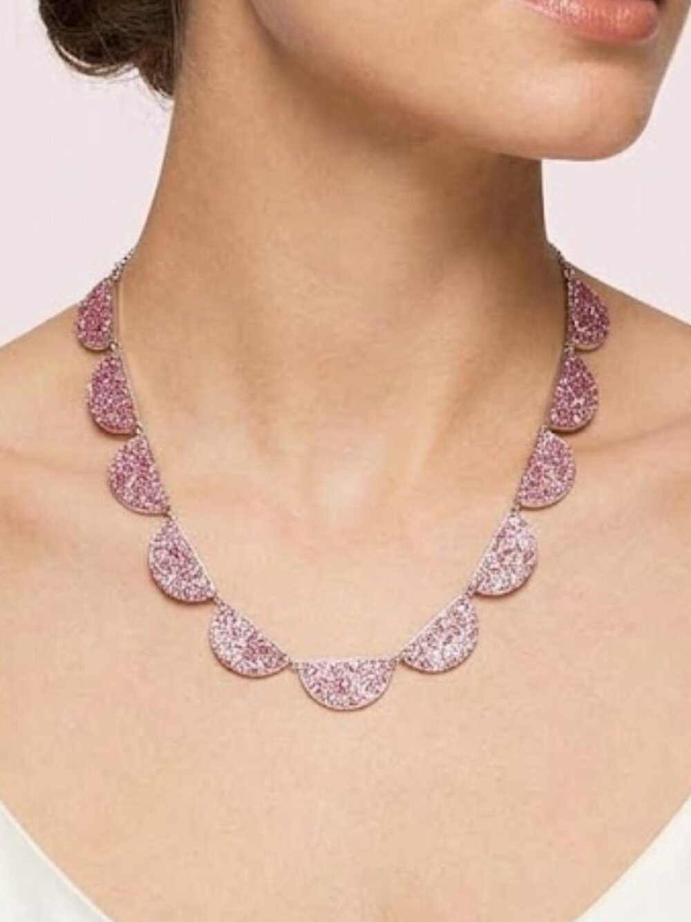 NWT Kate Spade Mod Scallop Pavé Statement Necklace Pink Silver Rare